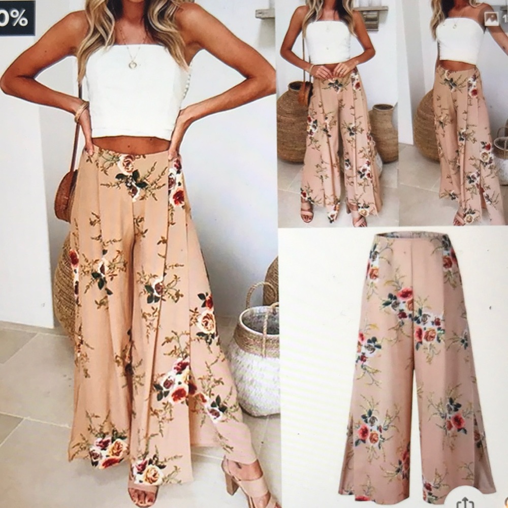 Women Summer High Waist Side Split Floral Print - Picture 2 of 6